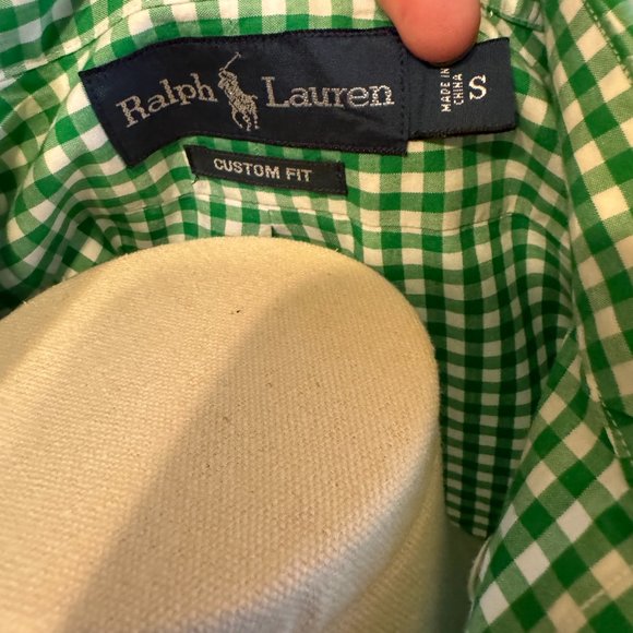 Ralph Lauren Men's Small Custom Fit Green Check Button Up Shirt - Picture 4 of 5